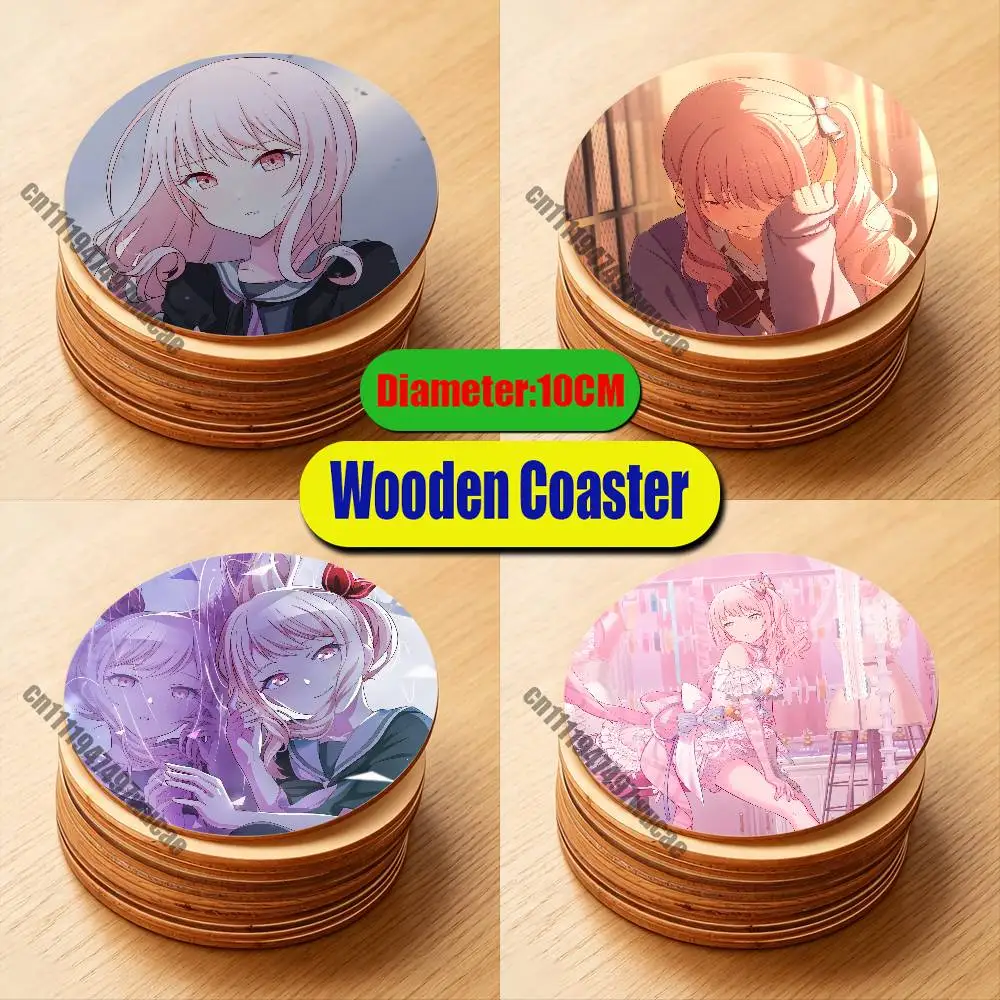 For Mizuki Akiyama P-Project S-Sekai Coaster Cover Water Coffee Tea Cup Glass Mat Custom Wood Round Wooden Heat Proof