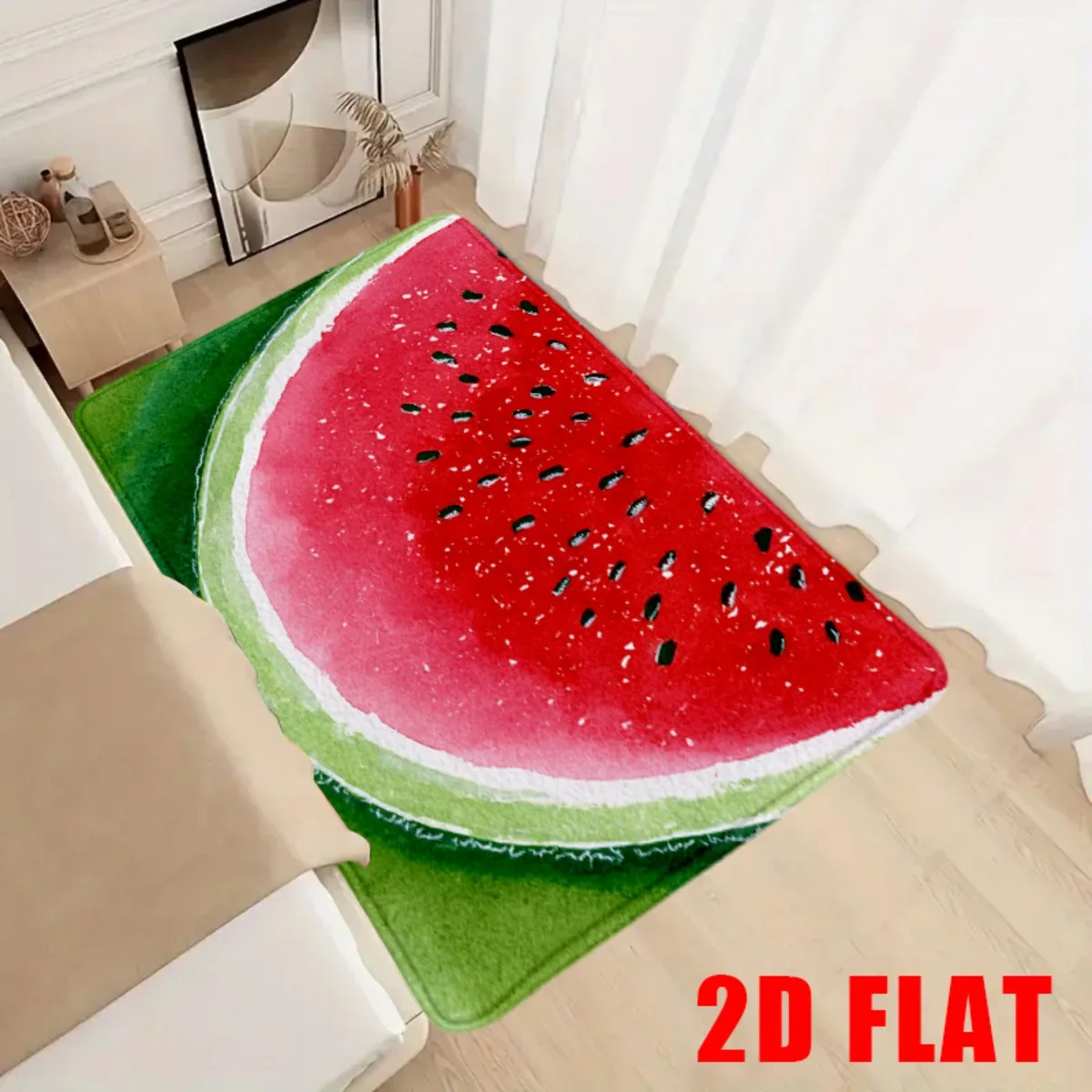 Summer Watermelon Slice Pattern Non-Slip Floor Mat, Soft Absorbent Decorative Rug for Bathroom, Kitchen, and Outdoor