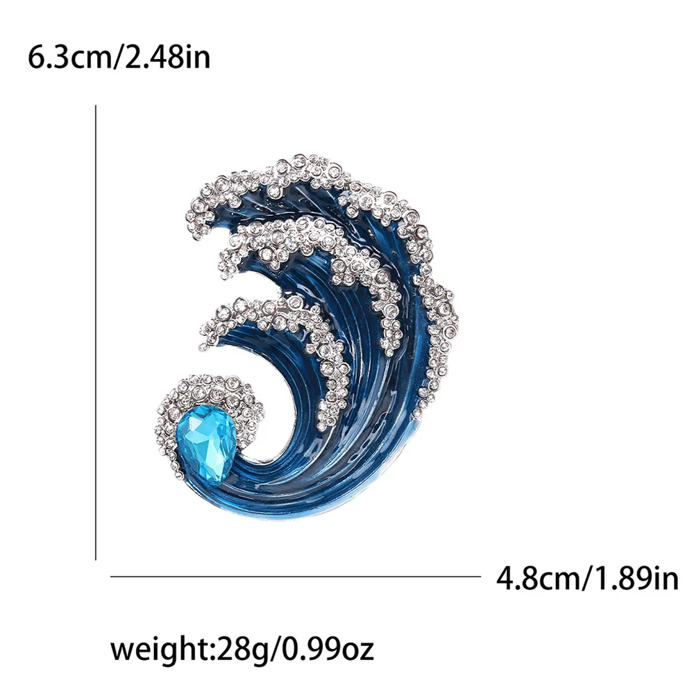 Korean Fantasy Sea Wave Brooches for Women Crystal Blue Ocean Badge Party Accessorie Luxury Jewelry Brooch Pins For Suit Dress