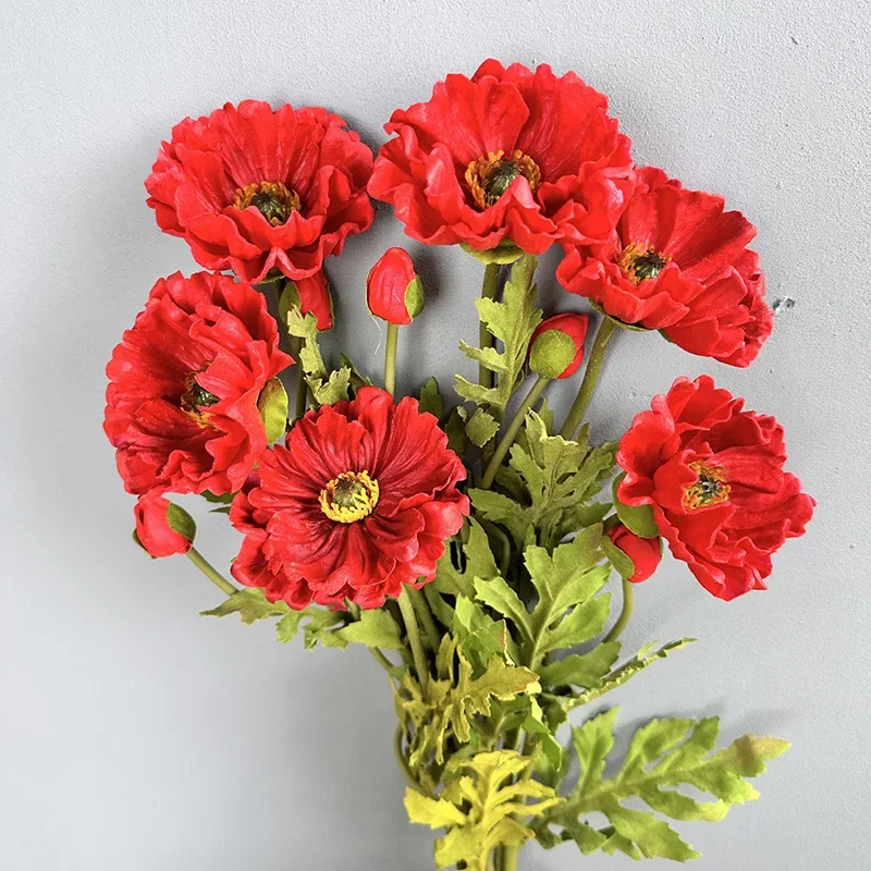 2pcs Artificial Poppy Branches PU Fake Flowers Wedding Decorative Simulation Flower Two Head Poppies Garden Decoration Floral