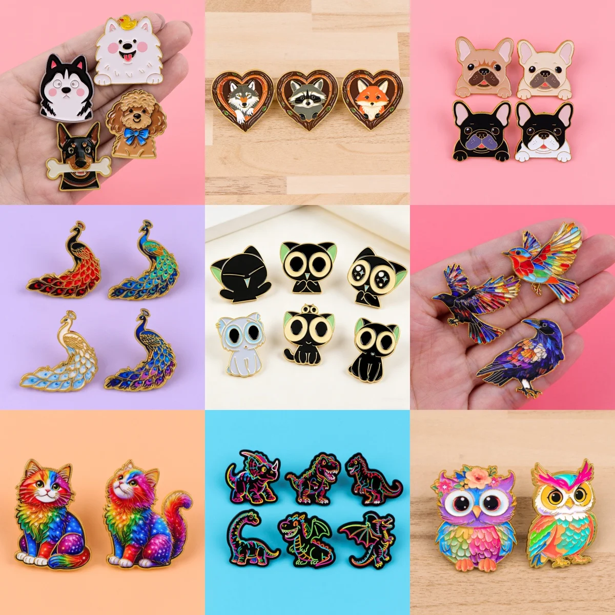 2-6pcs/Set Cartoon Black Cat Owl Dog Enamel Pin Cartoon Anim