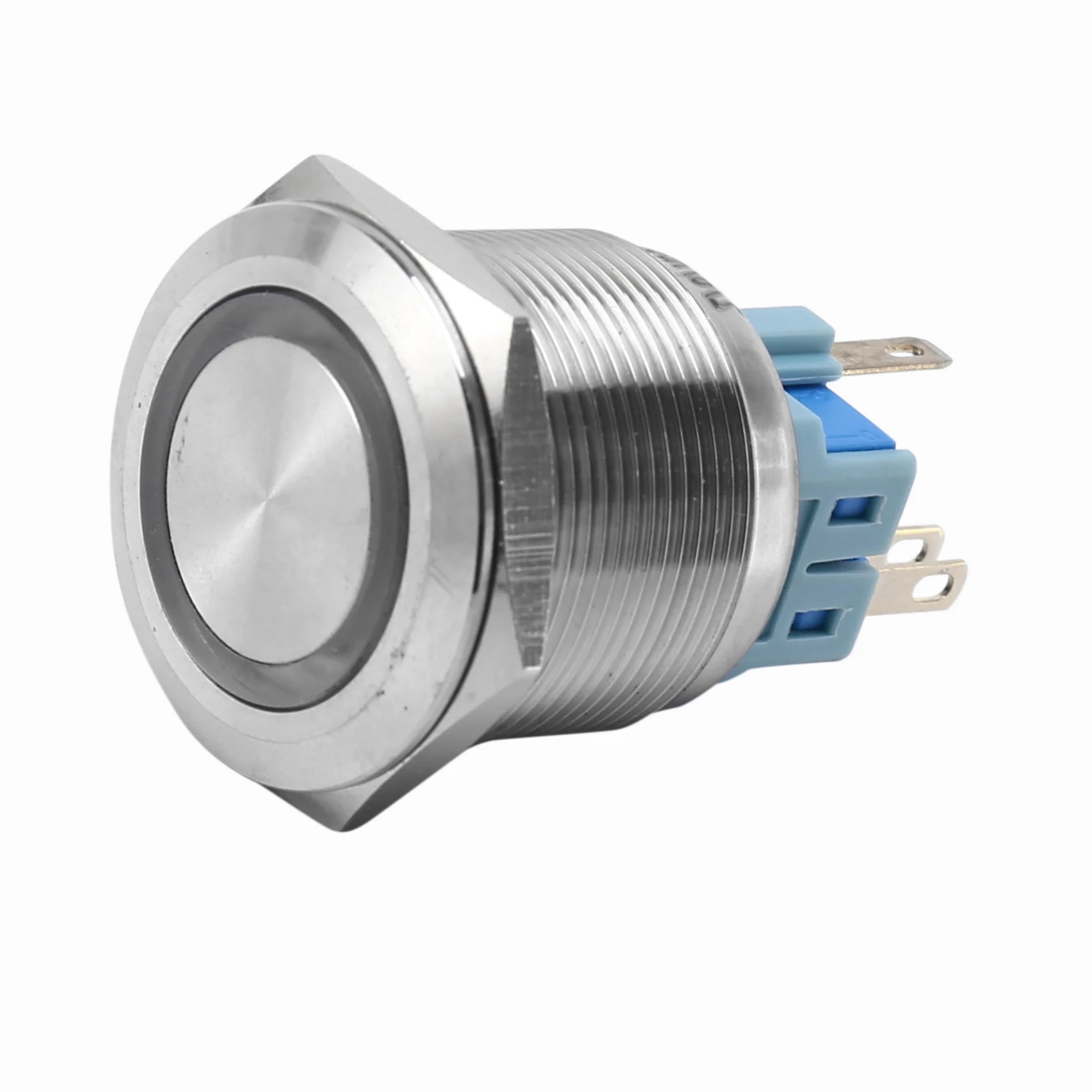 Interrupteur à bouton-poussoir plat et rond à encliquetage, en acier inoxydable, étanche, avec filetage de montage et éclairage - B61B