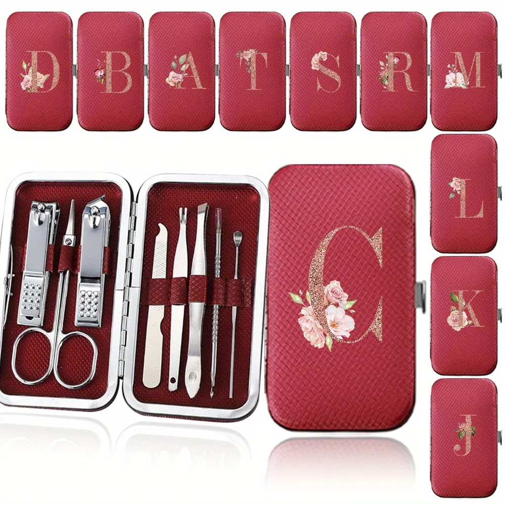 Stainless Steel Nail Clipper Set With Box Pocket Nail Clipper Kit Durable PU Storage Case Professional Tool Rose Gold Pattern