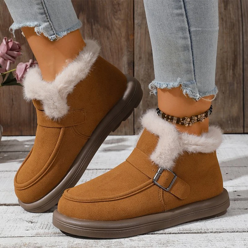 

Winter Buckle Strap Ankle Boots for Women Faux Suede Anti Slip Snow Boots Woman Comfort Soft Short Plush Keep Warm Booties Mujer