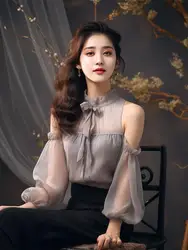 Female Tops Simple With Puffy Sleeves Women's Shirt And Blouse Off Shoulder Elegant 2024 Aesthetic Hot M New Clothing Sales Tall