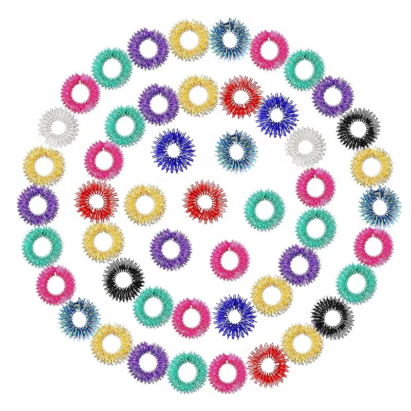 15PCS/Pack Acupressure Rings Spiky Sensory Finger Rings Set for Teens Adults Stress Reducer Massager Stress Relief Fidget Toys