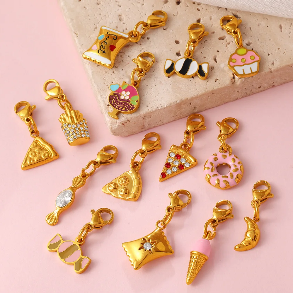 5Pcs Cute Sweet Food Charms Pizza Candy Dessert Pendants With Lobster Clasp DIY Jewelry Accessories For Bracelet Necklace