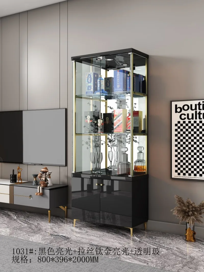 Wine cabinet Italian high-end light luxury glass door display cabinet for home integration wall-to-wall living room black