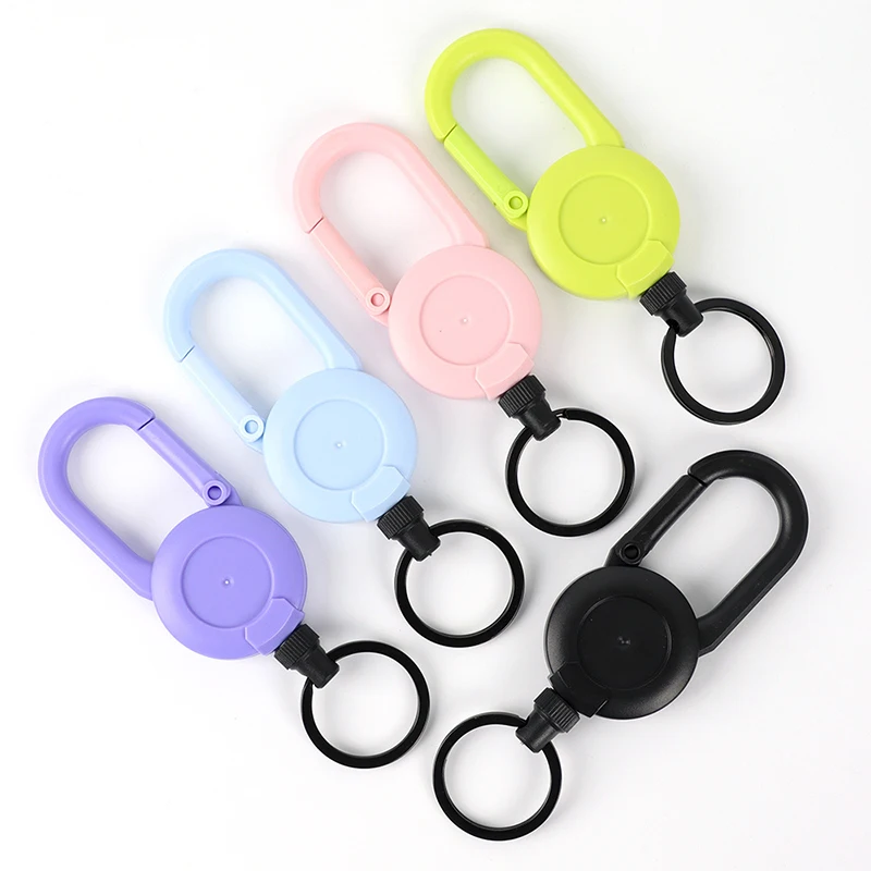 Macaron Color Automatic Retractable Wire Rope Antitheft Easy-to-pull Buckle Rope Elastic Keychain Sporty Retractable Key Ring