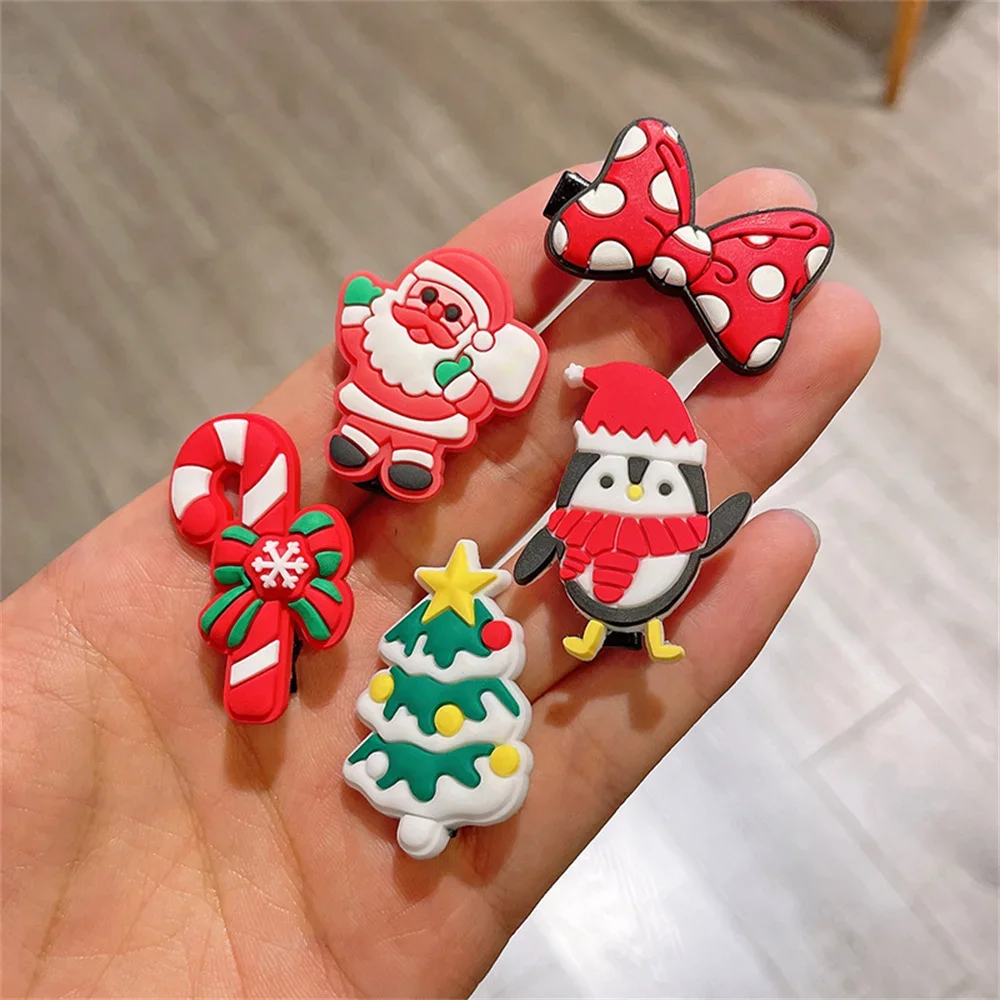 10Pcs/Set Christmas Hairpins Children Children Cartoon Santa Claus Snowman Elk Bow Hairpins Hair Bun Headdress Bb Clips