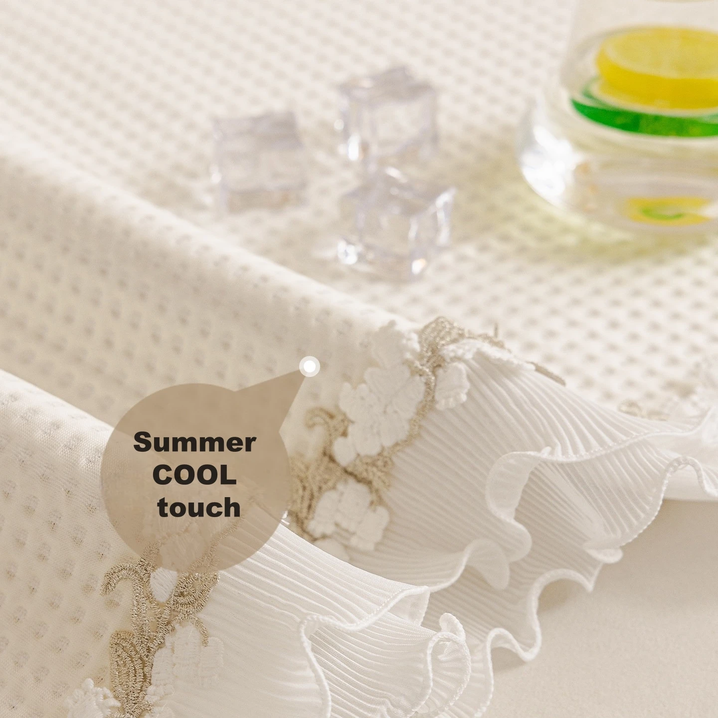 Summer Cooling Touch Anti-Slip Sofa Cover with Lace & Ruffle Hem, for Living Room Summer Throw Towel Sofa Towel 1/2/3/4 Seater