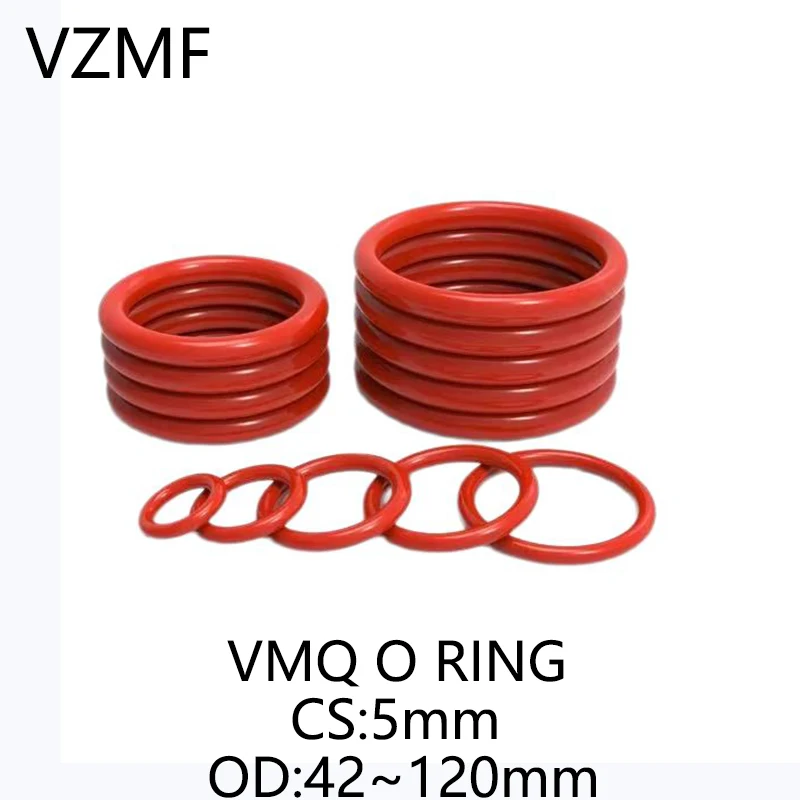 

VMQ Red Silicone O-Ring OD 42~120mm Thickness CS 5mm Sealing Ring Waterproof & Insulated Gasket Washer