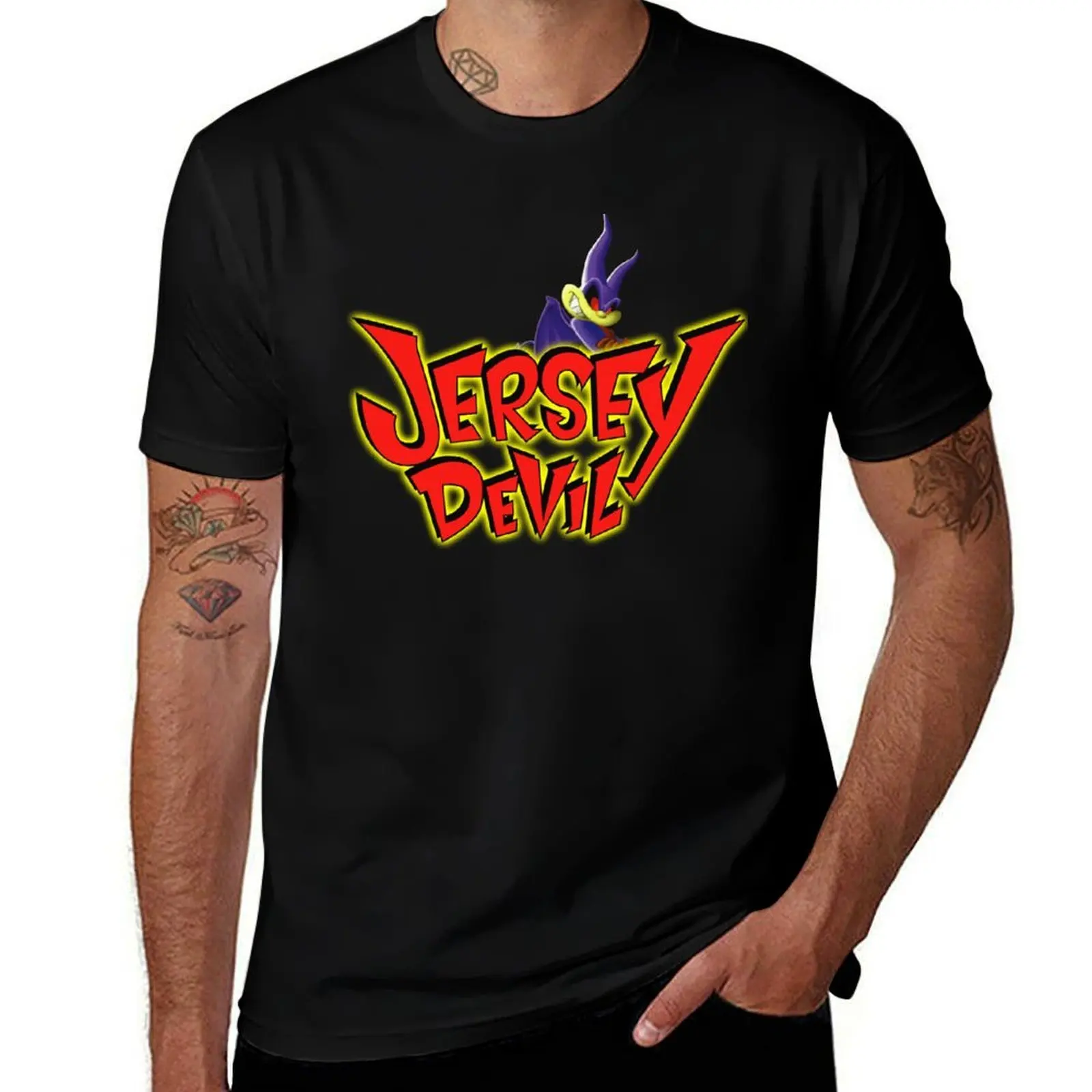 Jersey Devil Logo T-Shirt Basic Solid Color Short Sleeve Cotton Top