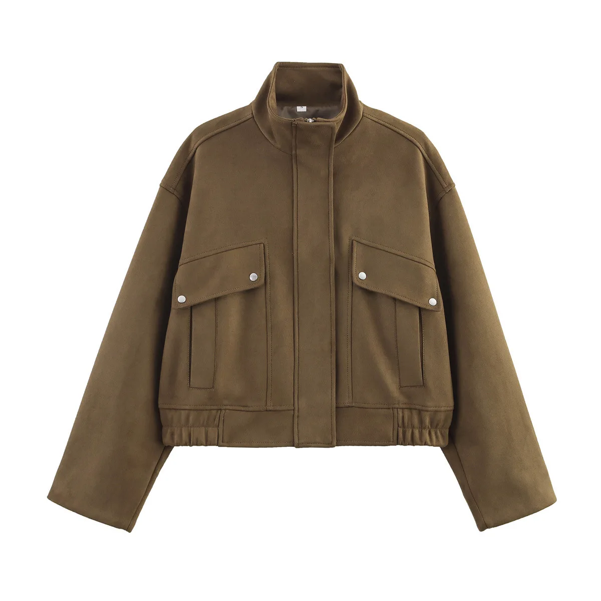 

Women Fashion Suede Short Jacket Zipper Pockets Long Sleeve Coats Streetwear Female Outerwear Chic High Street Retro Loose Coat