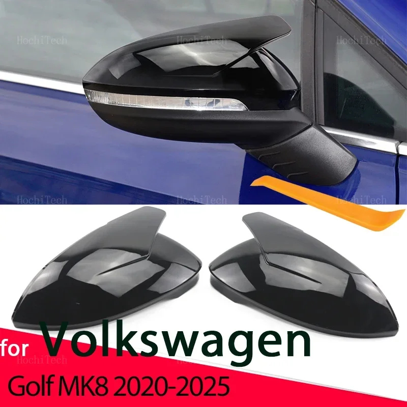 Bat shape Style Black Rearview Side Mirror cover Caps for Volkswagen VW Golf 8 MK8 VIII 8R R GTI GTE GTD 20-25