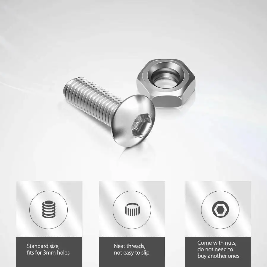 340 Stück M3*5-20mm Edelstahl Innensechskant-Knopfkopfschrauben Allen-Bolzen-Muttern-Sortiment-Set – Detail 3