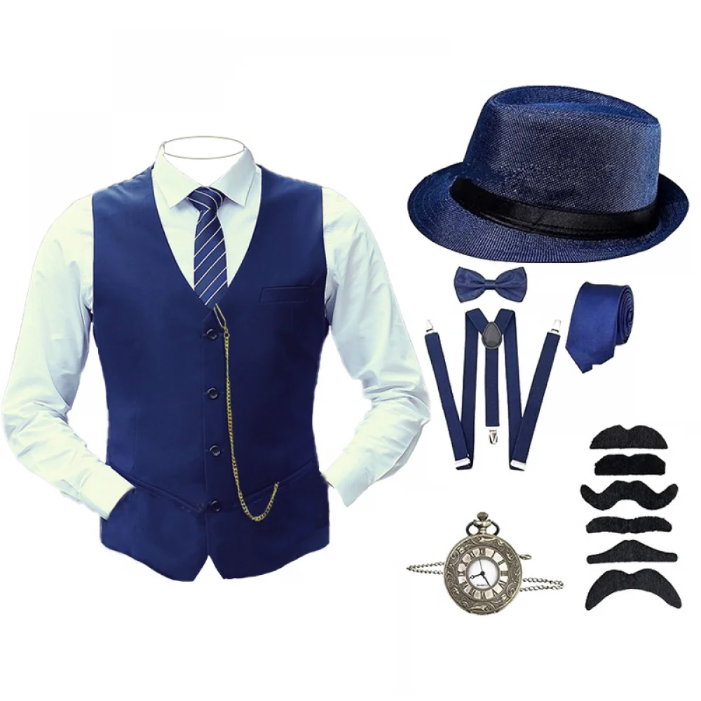 1920S Heren Kostuum Accessoires Set Gangster Kostuum Brullende Jaren 20 Kostuums Voor Halloween Feest Outfits Met Vest Hoed Horloge Armband