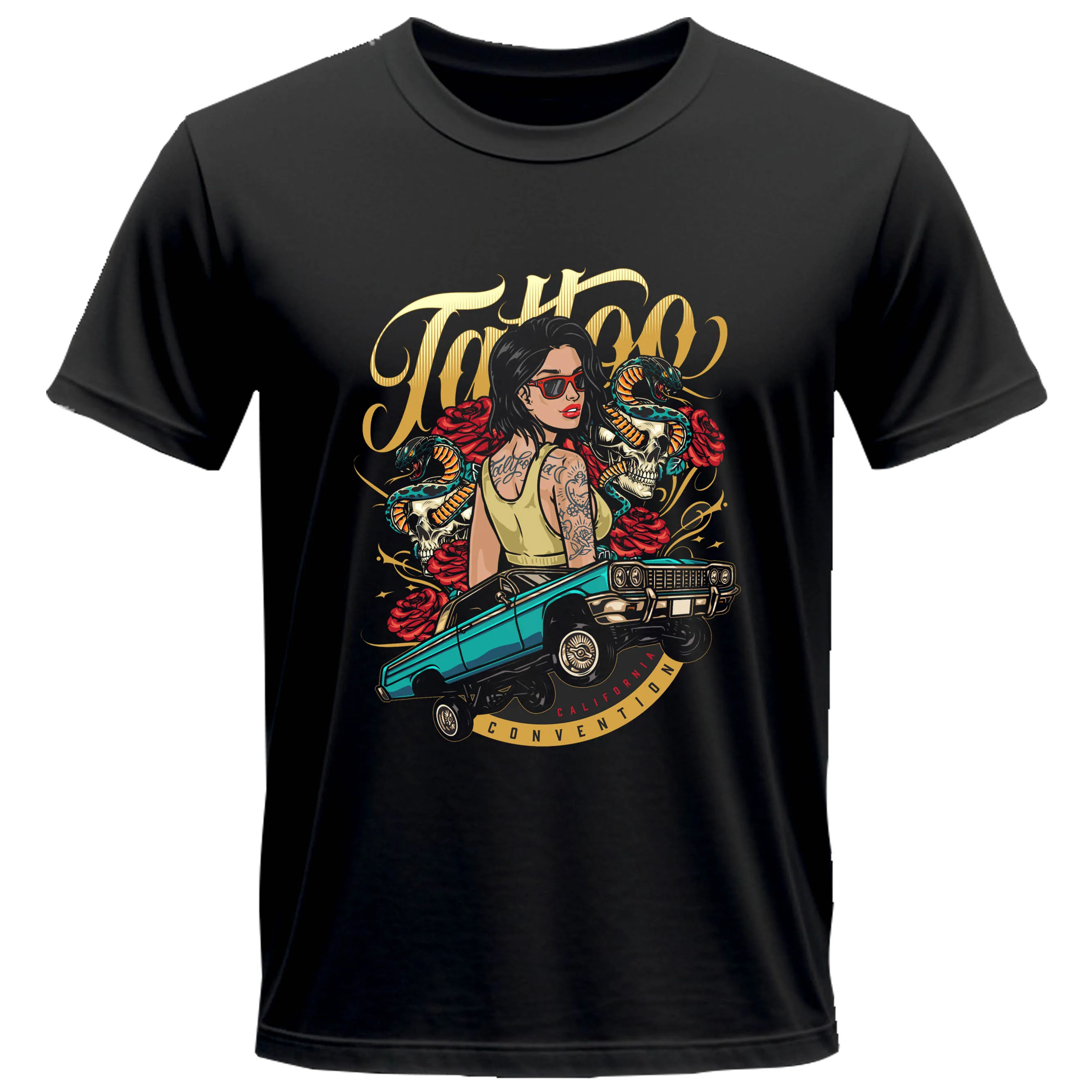 

Vintage T-shirt California Tattoo Girl Print Graphic Cotton Men's and Women's Casual Breathable Short Sleeve Top