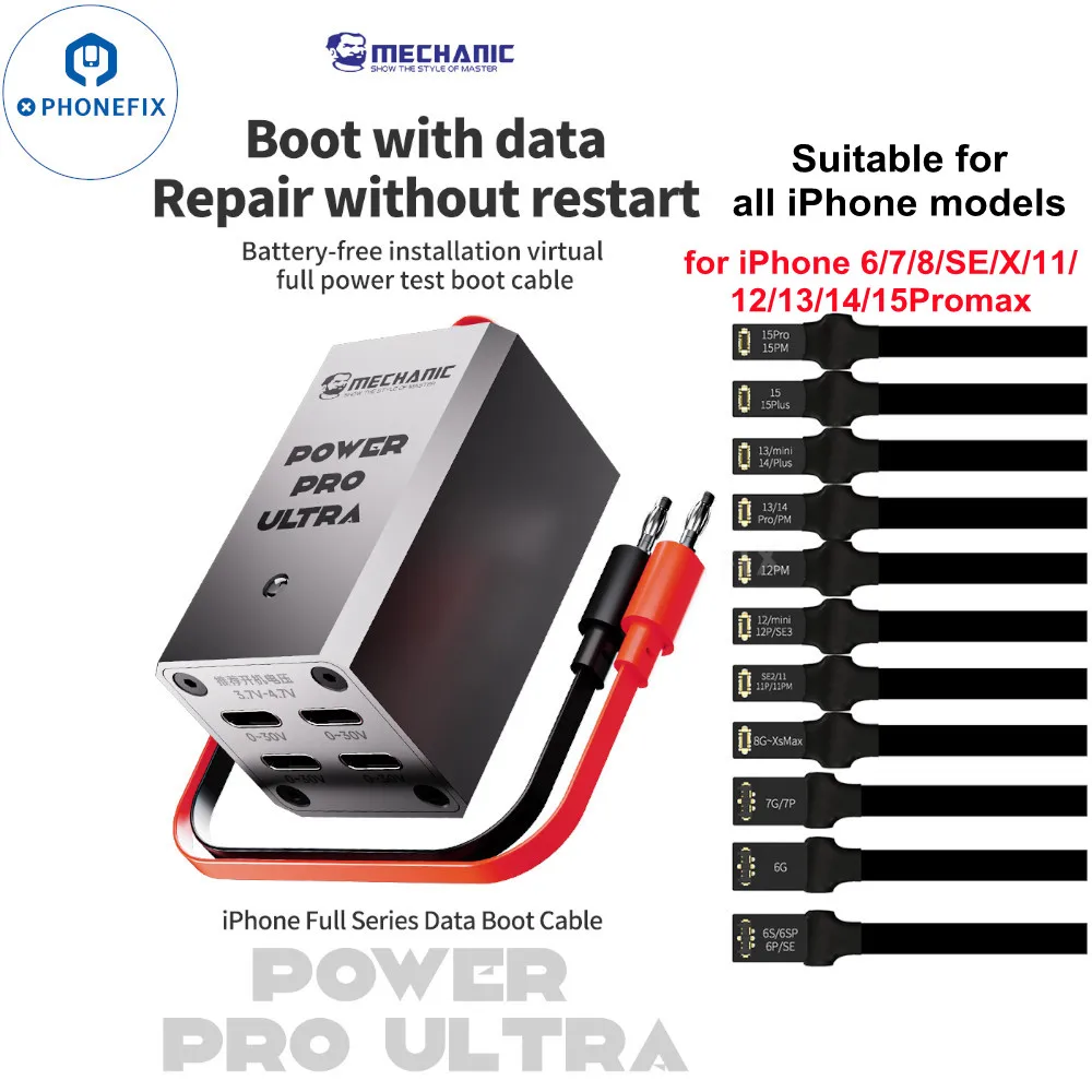 Cable de prueba de fuente de alimentación MECHANIC Power Pro Ultra, entrada tipo C con 11 FPC Flex, línea de arranque de una tecla para iPhone 6-15 Pro Max