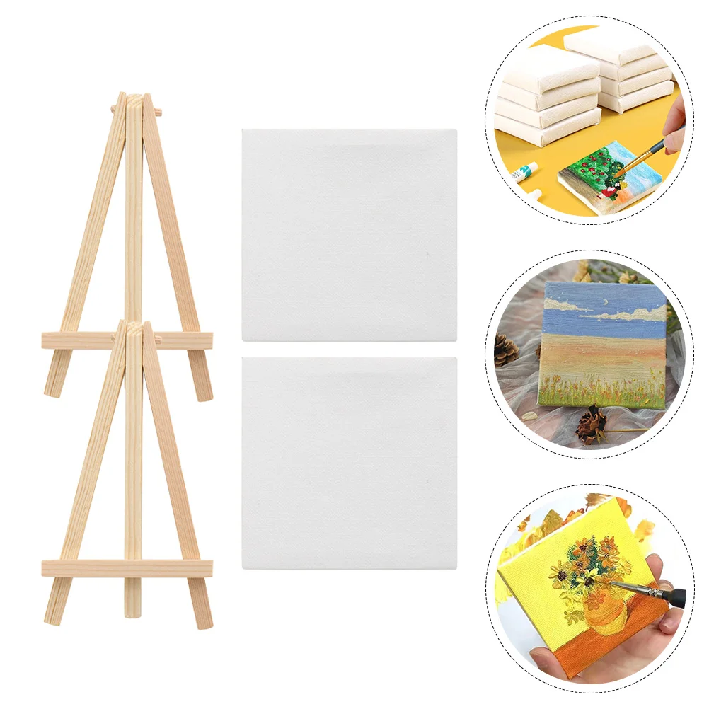 

2 Sets Mini Oil Painting Board Easel Delicate Canvas Manual Decorative Non-woven Fabric DIY Supplies Multi-function Child