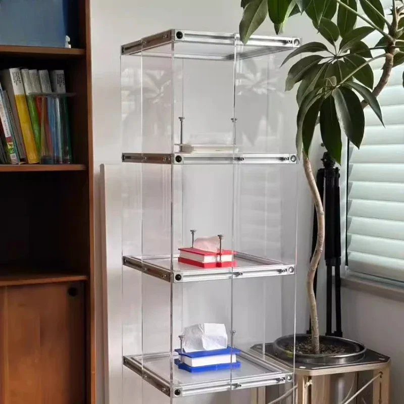 Transparent display sofa side cabinet living room home bookshelf coffee display rack aluminum profile display shelf