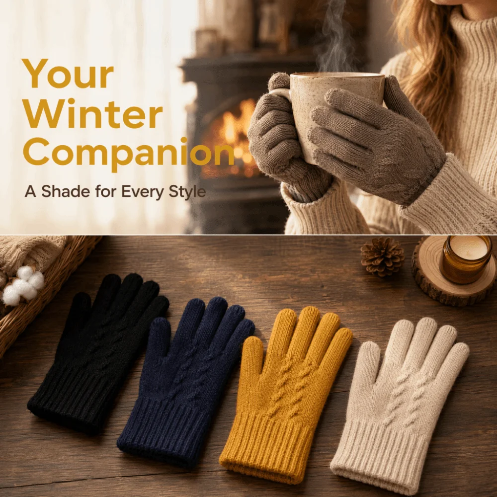 Double Layer Knitted Touchscreen Gloves Thickened Cold Proof Winter Driving Gloves Stretch Soft Unisex Warm Mittens Hiking