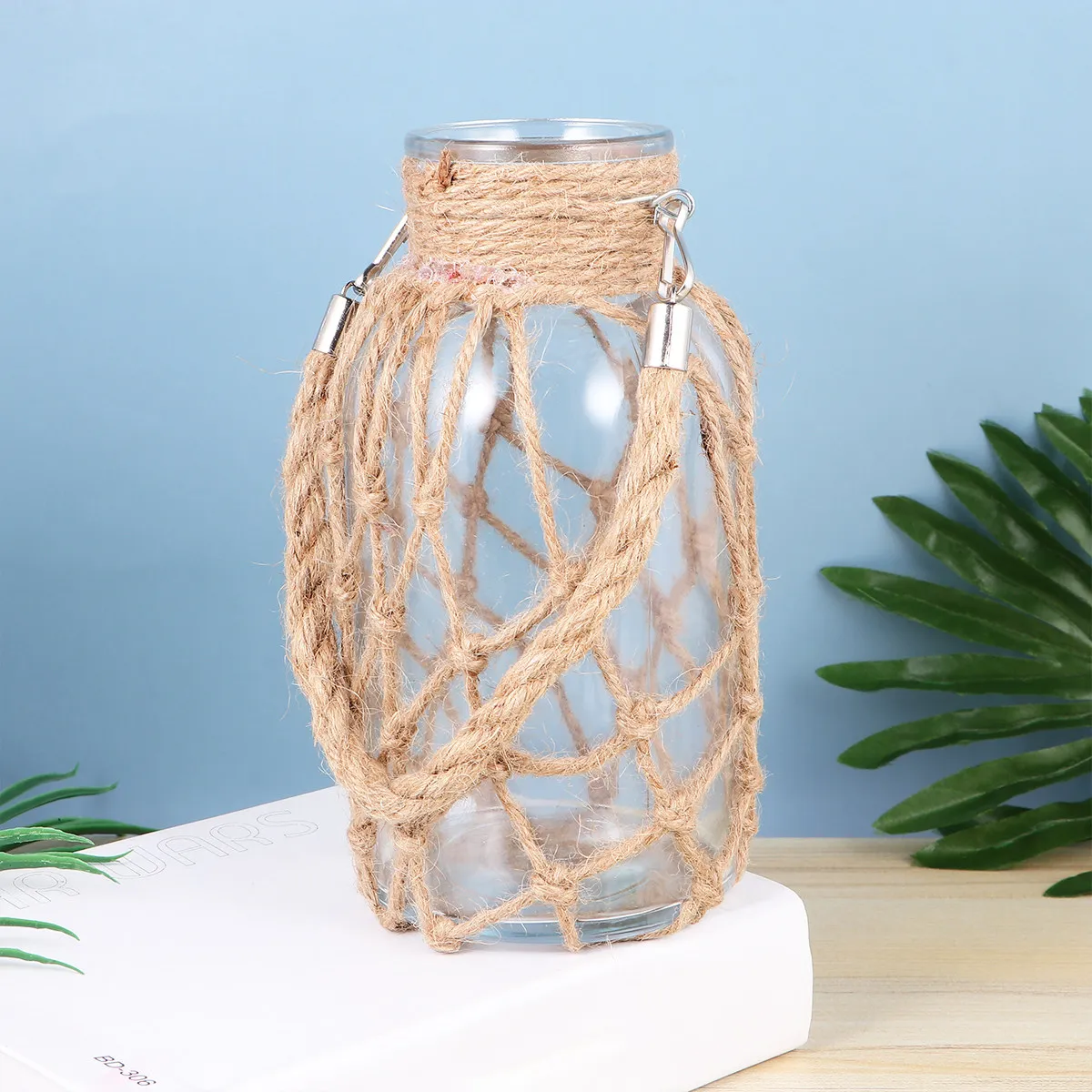 Handcrafted Rope Wrapped Glass Vase Terrarium for Indoor Plants Hydroponics Flowerpot Green Plant Container Living Room Office