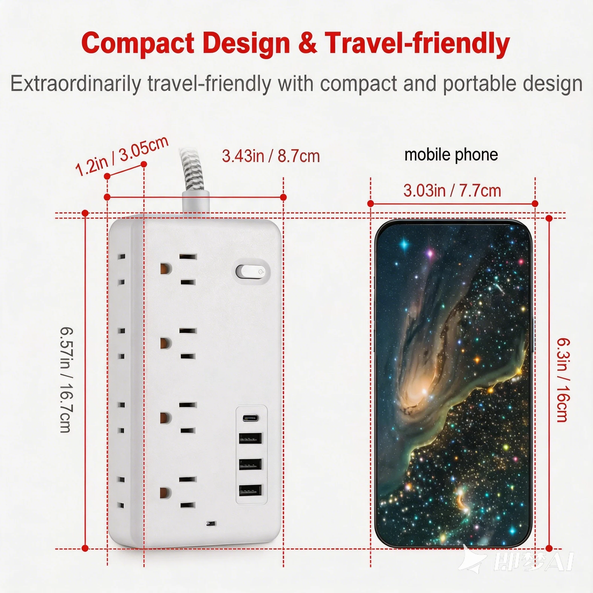 Power Strip Surge Protector,8 Outlets with 4 USB Ports (1 USB C), Multi Plug Wall Outlet Extender, 5Ft US PLUG
