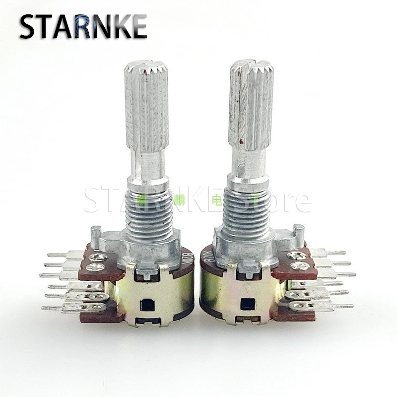 2PCS R1210G 12 Type B20K 6-Pin Dual Speaker Amplifier Audio Treble And Bass Volume Potentiometer Flower Shaft Length 25mm