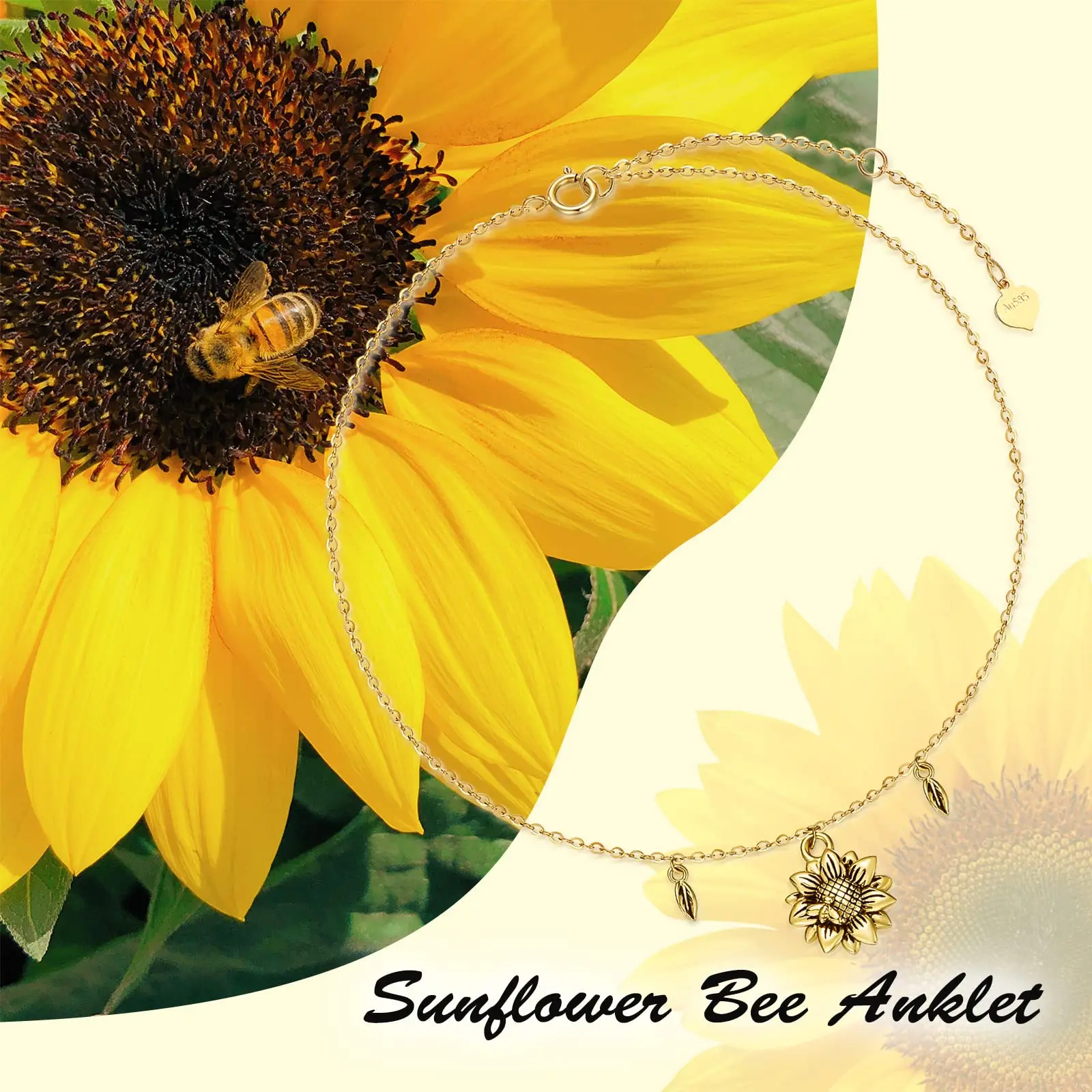 YFN 14K Solid Gold Sunflower Anklet Real Gold Sunflower Anklet for Women Fine Jewelry Gift