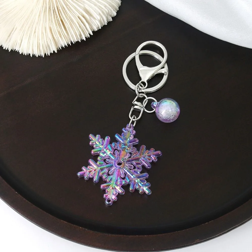 Snowflake Keychain Laser Colorful Pendant Snow Bag Hanging Transparent Acrylic Creative Funny Snowflake Keyring