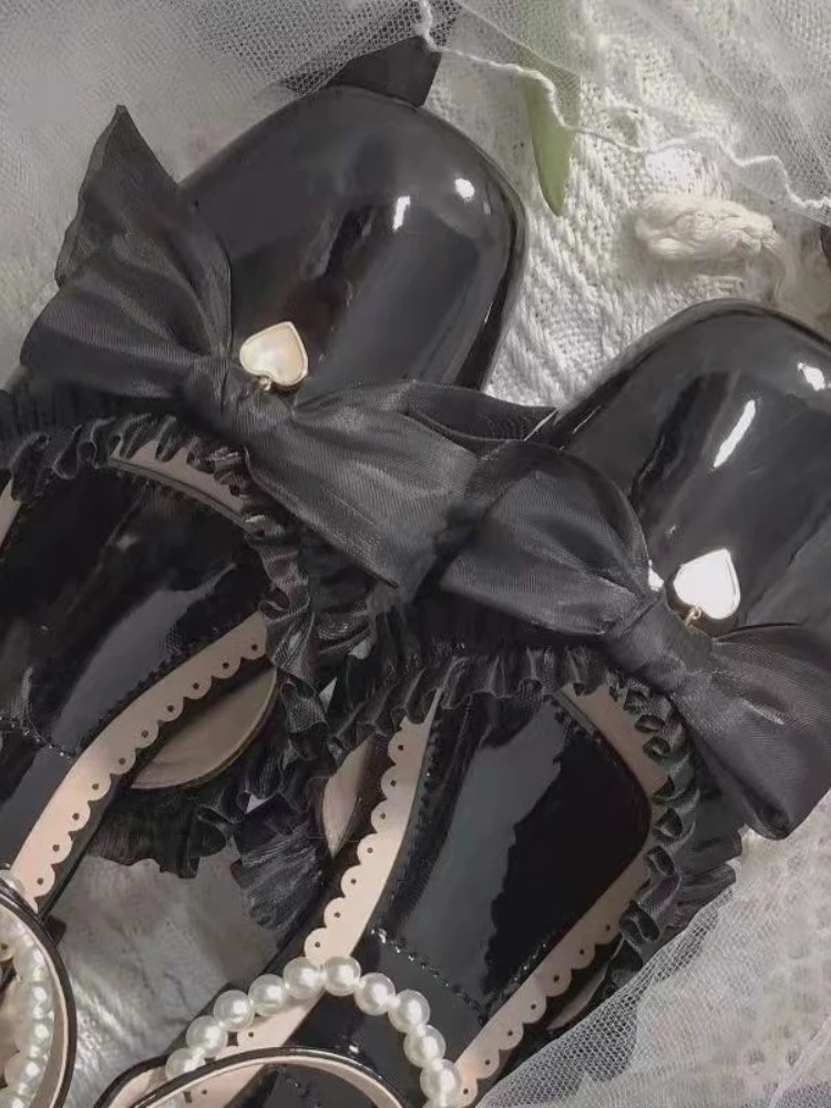 Kokardka Lolita Kawaii buty Mary jane kobiety eleganckie Sting koralik Vintage czółenka damskie styl japoński urocze buty lato 2023