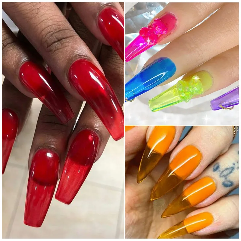 يجتمع عبر 7 مللي الدم الأحمر هلام هلام طلاء الأظافر شفافة اللون رسومات أظافر هلام البولندية شير شفافة جيل للأظافر مانيكير