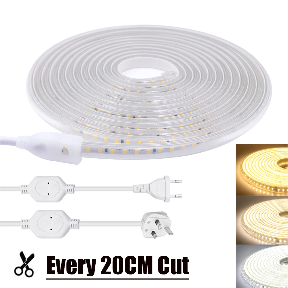 luzes led strip para home decor luz de corda flexivel ip65 impermeavel jardim 3000k 4000k 6000k 20cm de corte 220v ac 01