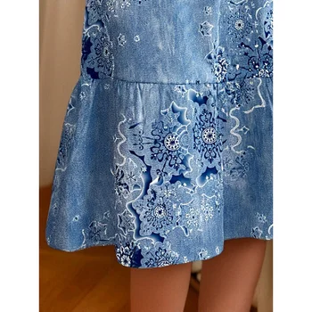 2025Girls Blue Simulated Printed Denim retro Pattern Half Skirt  Fashion All-Matching 4