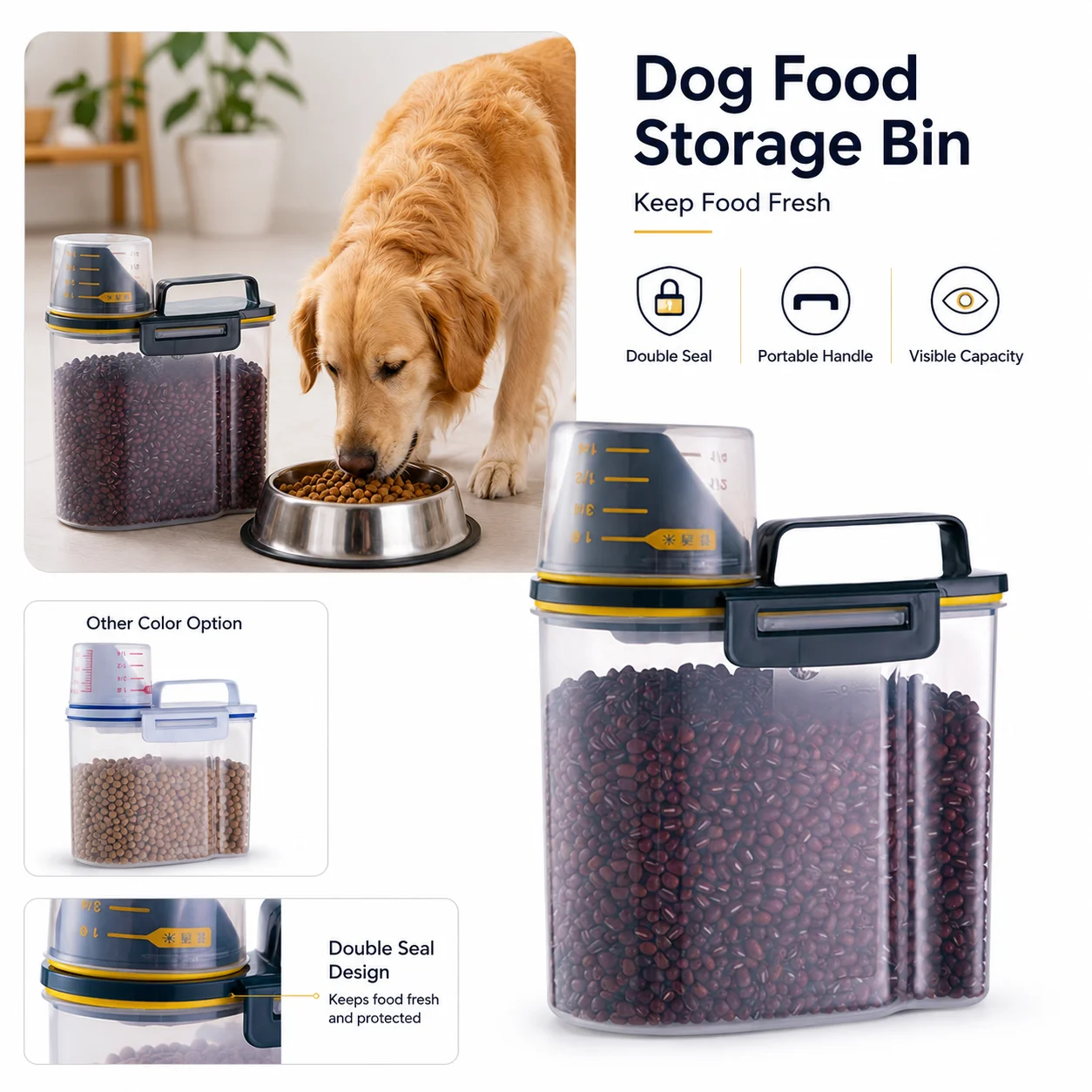 Pet Food Storage Sealed Container Airtight Plastic Jar with Cup Measure Dog Cat Dry Kibble Supplies Practical