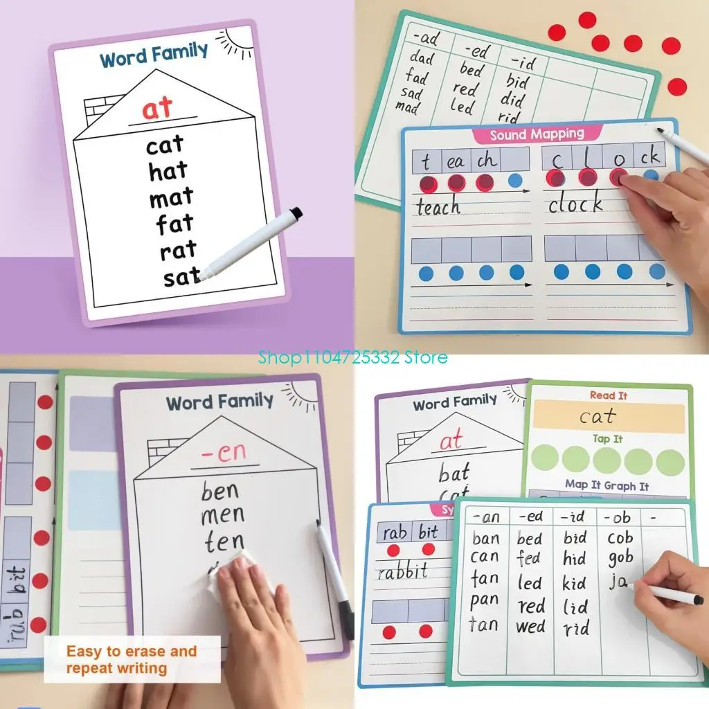 P5EA Erasable English Phonics Tracing Board 11.22x8.26in Phonics Practice Writing Pad