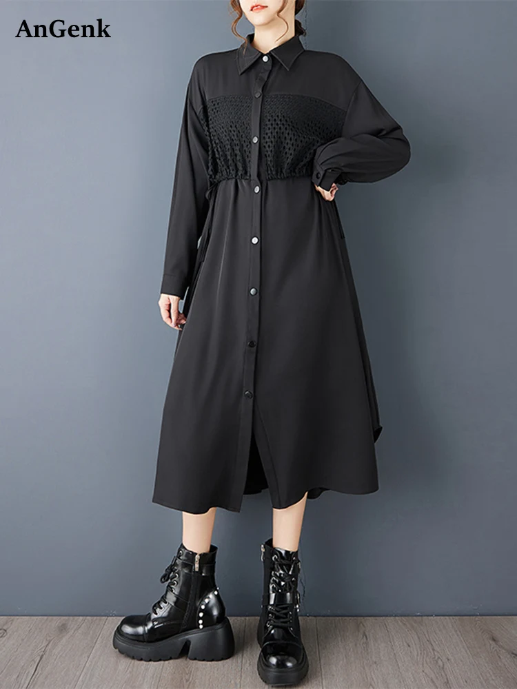 

Негабаритные лоскутные рубашки, платья с длинными рукавами для женщин, новое свободное повседневное винтажное платье миди, элегантная одежда, весна-осень 2025