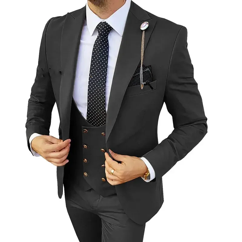 2023 Wedding Men Business Slim Fit Jacket Dress Blazers Suit Coat Vest Waistcoat Pants Trousers 3 Pcs Set Groom Double Breasted