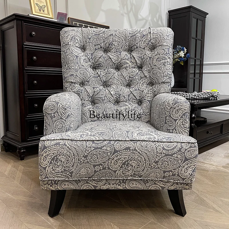 

American country solid wood fabric living room bedroom single chair