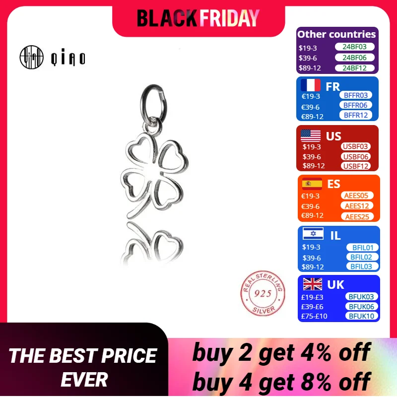 Gran oferta de dijes de plata de ley 100% auténtica 925, colgante y collares de trébol de cuatro hojas de fantasía, joyería de plata de ley para mujer