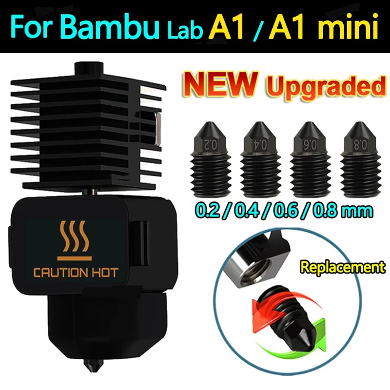 

Fast Speed Hotend Kit For Bambu Lab A1/A1 mini 0.2/0.4/0.6/0.8mm Hardened steel Nozzle Hot End Assembly 3D Printer Parts