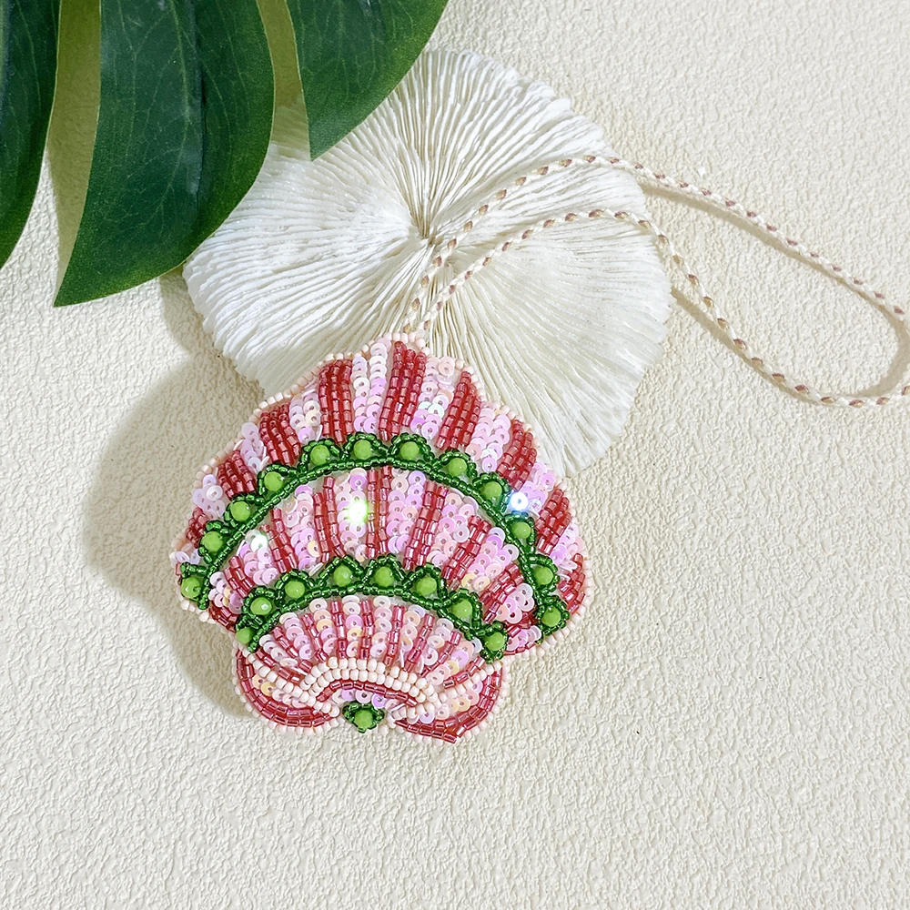 AENSOA Handmade Beaded Sequins Shell Pendant Bag Lanyard Patch for Women Colorful Summer Beach Rope Patches Vacation Gift