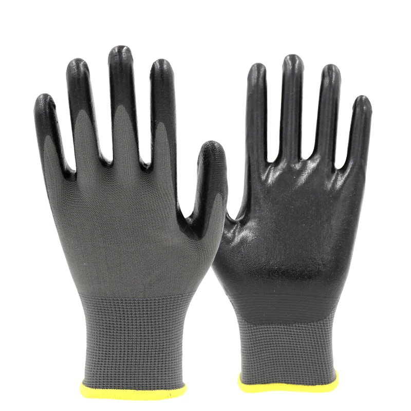 1 Pair Nitrile Work Gloves 13 Needle Breathable Nylon Liner Abrasion Resistant Level 4 Nitrile Coating On Palm Non-slip