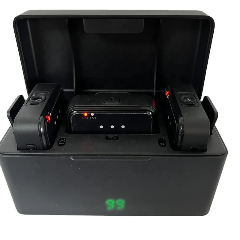 

2025 hot sale Professional Dual Wireless Lavalier Microphone Square Micro Wireless Tie Lapel Mic with Charging case Micro Cravat