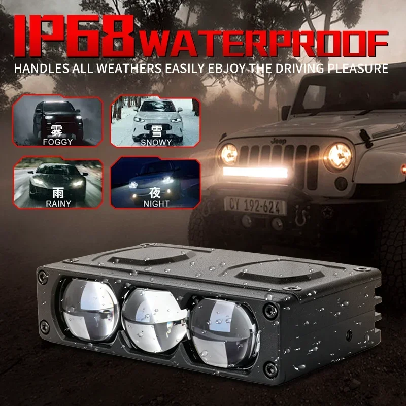 2PCS 3-Lens Ultra-Thin Hidden Grille 180W LED Spotlights IP68 Waterproof Low High Beam Universal Offroad Car Auxiliary Light 12V
