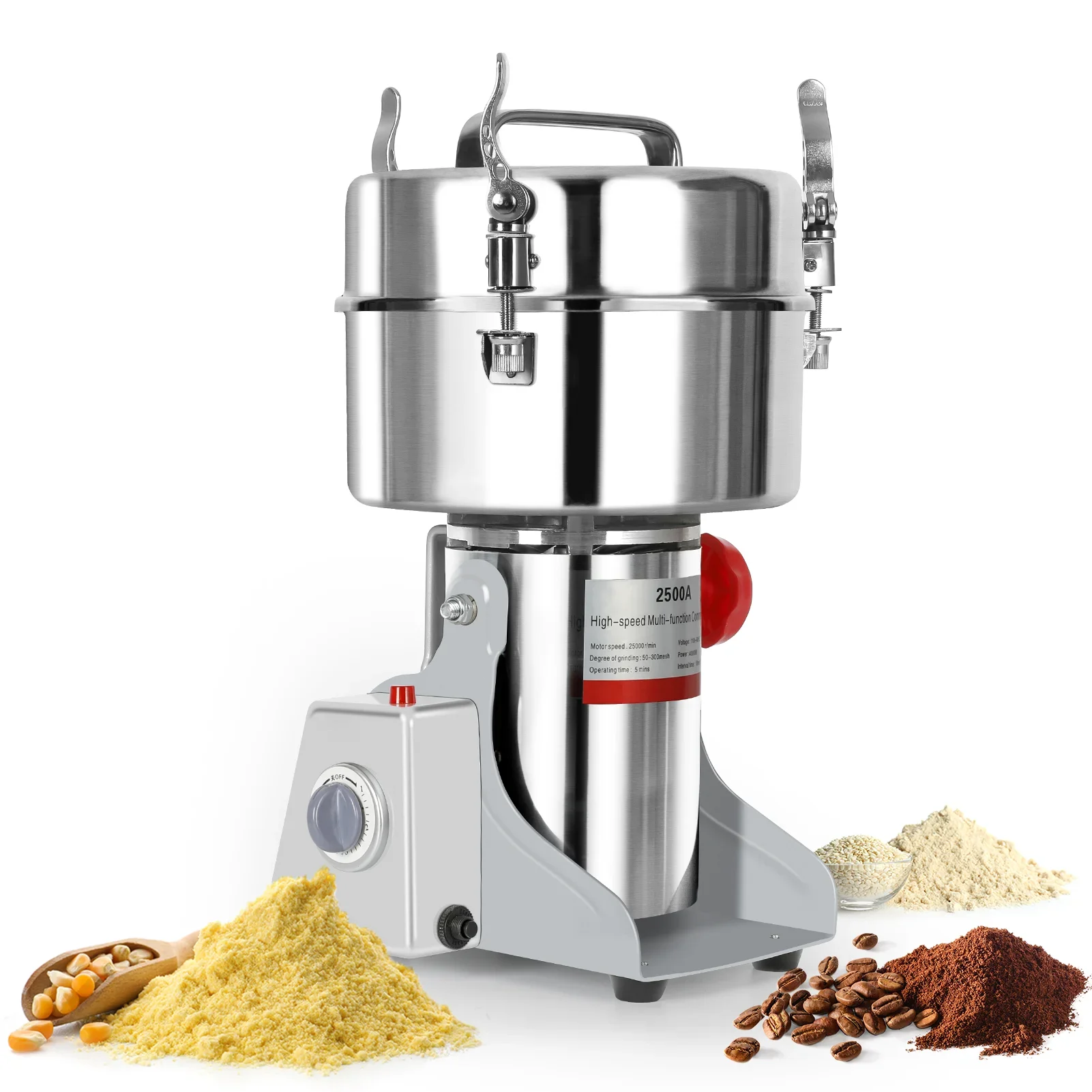 2500g Electric Grain Mill Grinder Stainless Steel Pulverizer Powder Machine for Dry Herbs Grains Spices Cereals Coffee Corn