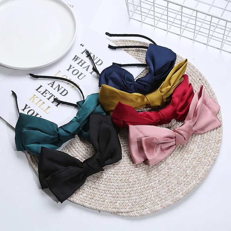 New Big Bow Bezel Headwear Women Headband Girls Vintage Bow Hair Bands Wide Hairband Hoop