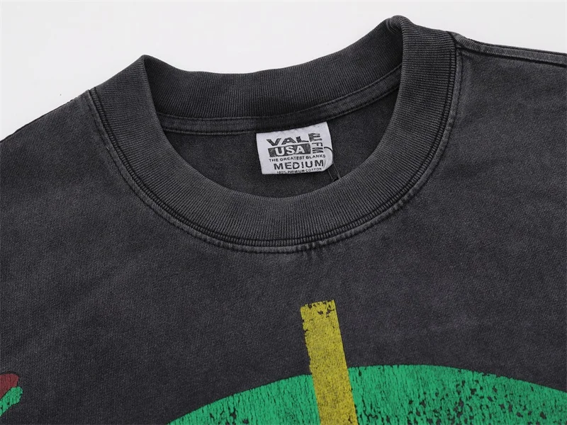 Real Photo VALLEY White Washed T-Shirts High Quality Vintage Print Black Casual Men's Vale Oversized Short Sleeve