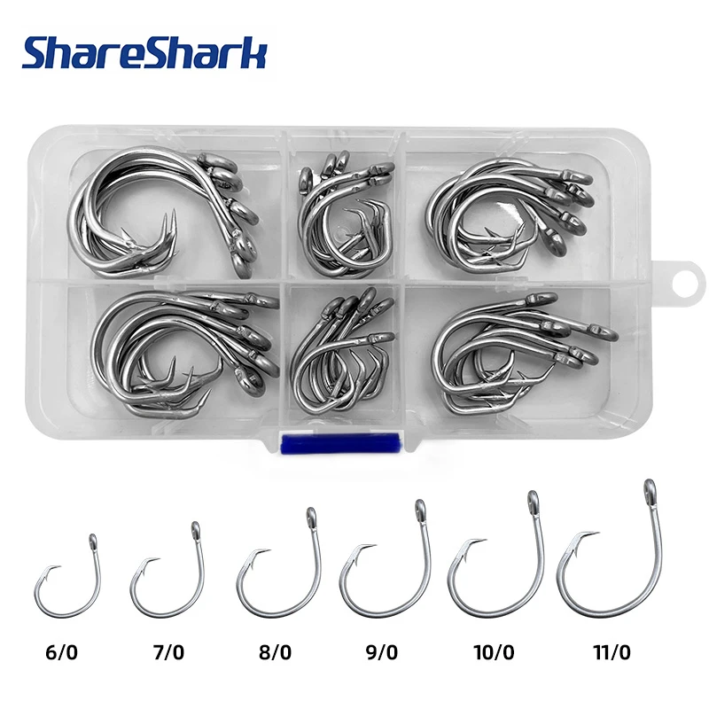 ShareShark 30 Stück 39960 Stachel-Angelhaken aus Edelstahl, scharfe Angelhaken, hochfester Salzwasser-Angelhaken für Hechtbarsch-Angelgerät